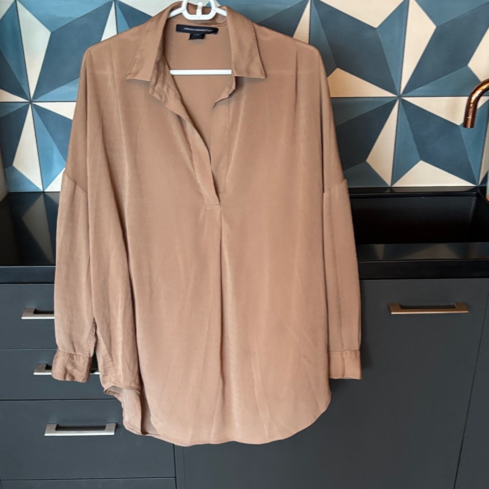 French Connection Camel Button Down Blouse